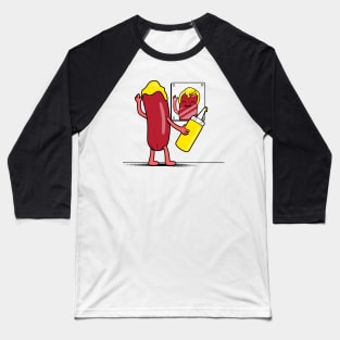 Funny Cute Junk Food Hotdog Kawaii Mustard Hair Vain Cartoon Baseball T-Shirt